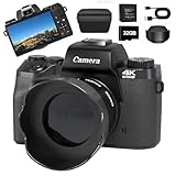 Digitalkamera 4K, 64MP 1080P FHD Fotokamera mit Autofokus 16X Digitalzoom Fotoapparat Tragbare...
