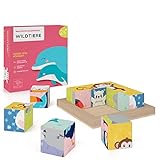 Merle Toys - Bilderwürfel Puzzle aus Holz: Montessori Spielzeug für Kinder ab 2 3 4 Jahren,...