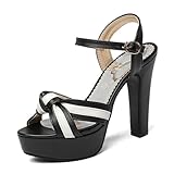 Wtharosa Offener Zehen Knöchelriemen Chunky Absatz Plateau Abend Pumps Sandalen Damen Für...