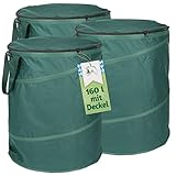 TTL Garden 3x 160L Pop Up Gartensack Deluxe mit Deckel - 220gsm 600D Oxford 3er Set 160 Liter...