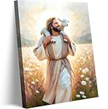 JGOEI Kunstdruck auf Leinwand, Motiv: Jesus mit dem Lamm, gedrucktes Gemälde für christliche...