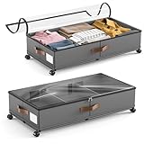 BugyKido 2 Stück Unterbett Aufbewahrungsbox 48L, Unterbettkommode Bettkasten mit Rollen...