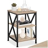 tectake® Industrial Möbel, Beistelltisch Holz und Metall, Schlafzimmer Nachttisch mit 3 Ebenen,...