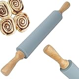 Retoo Nudelholz Silikon Teigroller mit Holzgriff und Antihaft Oberfläche 38 x 5,4 cm, Ermöglicht...