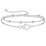 Jbniuay Fußkettchen für Damen 925 Sterling Silber - Infinity Herz Fußkette - Damen Fußkettchen -...