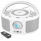 Tragbar CD Radio Boombox mit Bluetooth (CD-Player, Fernsteuerung, Bluetooth, UKW Radio, USB, AUX-In,...