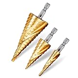 Rovtop 3PCS Spiralnut Stufenbohrer Set aus HSS Edelstahl Bithalter Schälbohrer Kegelbohrer...