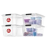 Iris Ohyama Aufbewahrungsboxen mit Deckel, 15L, 4er-Set, Transparent, Sicherer Verschluss,...