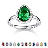 Bestyle Ring mit Grüner Stein für Damen Silber 925 Smaragd Schmuck Verstellbarer Fingerring Bling...