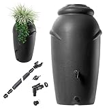KADAX Regentonne aus Kunststoff 210 L, Regenwassertank mit Wasserhahn, Pflanzschale und Deckel,...
