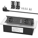 Versenkbare Tischsteckdose USB C PD20W mit Schalter, Einbau Steckdosenleiste mit 2 USB A, Aluminium...