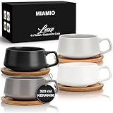 MIAMIO - 4 x 320 ml Kaffeetassen/Cappuccino Tassen mit Unterteller/elegant/modern/Kaffeebecher aus...