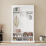 SACOOL Garderoben-Set H190/B120/T40 cm mit Bank & Schuhablage, multifunktionale Aufbewahrungsbank...