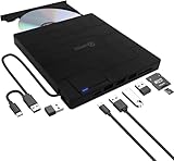 QUMOX 8-in-1 Externes CD DVD Laufwerk USB 3.0 mit USB-C, 3 USB-Anschlüsse, SD/TF-Kartenleser, Slim...