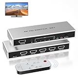 HDMI Switch 5 in 1 Out 4K@60Hz, 5 Port HDMI Switch HDMI Splitter Aluminium HDMI 2.0 Switch mit...