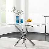 GOLDFAN Rechteckiger Esstisch aus Glas Moderner Küchentisch Glas Tisch mit Metallbeinen für...