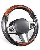 TOYOUN Klassiker-Lenkradbezug Kunstleder Holzdekormuster, Universal Lenkradhülle 37-38 cm für...