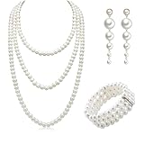 ZXJLWR Perlenkette, 3 Stück 20er Jahre Kostüm Damen, Elegant Perlen Schmuck, 3-Row Stretch Bead...