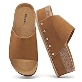 Foinledr Damen Pantoletten mit Kork-Fußbett Bequeme Clogs Sandalen, Verstellbarem Riemen Schlappen...