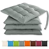 Gräfenstayn® 4er-Set Sitzkissen 40x40x3cm mit Haltebändern für Indoor und Outdoor mit Öko-Tex...