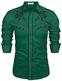 COOFANDY Herren Western Cowboy Hemd Langarm Bestickt Hemd Slim Fit Baumwolle Casual Button Down...