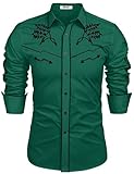 COOFANDY Herren Western Cowboy Hemd Langarm Bestickt Hemd Slim Fit Baumwolle Casual Button Down...