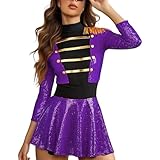 DASONLUE Damen Zirkus Kostüm Dompteurin Ringmaster Kostüm Gymnastik Body Pailletten Ballettkleid...