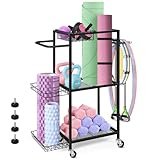 smusei Sportgeräte Ständer, 3 Stufige Yoga Matte Aufbewahrung Metall Hantelständer mit Rollen & 8...