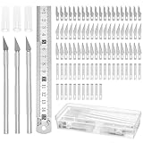 QWORK® 3 Stück Skalpell Schnitzmesser Set mit Schutzkappe, Stahlregel+90 Ersatzklingen |...