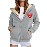 Générique Fleecejacke für Damen, warm – Fleecejacke für Damen mit Kapuze, Jacke, bedruckt,...