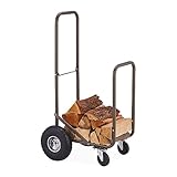 Relaxdays Kaminholzwagen mit Luftreifen, 360° Rollen, Holzwagen bis 60 kg, für 33 cm Scheite,...