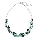 Bulinlin Damen Silber Perlenkette mit Kristall Statement Mehrreihige Boho Choker Halskette...