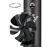 Ofenventilator, 6 Blätter Magnetisch Ofen Ventilator mit Thermometer, 3 in 1 Kaminventilator Leiser...