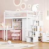 WIZBED Hochbett 90x200 mit Kleiderschrank Schreibtisch und Treppe, Kinderbetten Stauraumbett für...