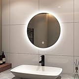 S'AFIELINA Badspiegel mit Beleuchtung Rund 50cm Durchmesser LED Badspiegel mit Touchschalter Dimmbar...