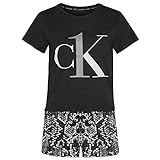 Calvin Klein Damen Short Pyjama-Set, Black Top/Rattlesnake Print Bottom, 38 (2er Pack)