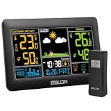 Konsen Wetterstation funk mit Außensensor DCF Funkuhr, Großes Farbdisplay mit Innen und...