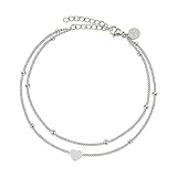 GD GOOD.designs Fußkettchen Herz Silber für Damen - Wasserfest I Mehrreihige Fußkette -...