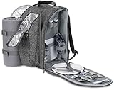 BRUBAKER Picknickrucksack für 2 Personen Grau 28 × 40 × 22 cm - mit Kühlfach, Iso-Flaschenhalter...
