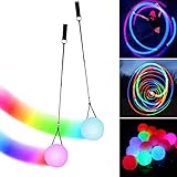 LED Poi Bälle: 2 Stück Poi Ball Set LED Glow Poi Kugeln mit Regenbogen Farben und Strobe-Effekt,...