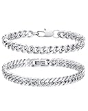 MYGLOAR 2PCS Edelstahl-Armband für Liebhaber, silbernes Paar-Armband, Panzerkette, Geschenk für...
