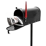 Wiltec Set US Mailbox schwarz 180 x 220 x 480 mm, amerikanischer Briefkasten mit Fahne,...