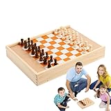 Holzbrett-Klassiker, Brettspiel-Kombi-Set, Klassischer 5-in-1-Schach-Dame-Bounce-Schach, Tischspiel,...