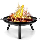 ZJFHEYUO Feuerstelle im Freien, 24-Zoll-Terrassenofen, Holzofen, BBQ-Grill, Feuerstelle, runde Form,...