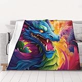 GlbnSHeric Überwurfdecke, 127 x 101,6 cm, wendbare Plüschdecke, bunte Drachen, Flanelldecken,...