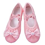 Ballettschuhe für Mädchen, Leder, Gymnastik-Hausschuhe, Kinder, Schleife, Perlen, geteilte Sohle,...
