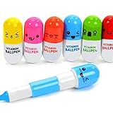 6pcs Mini Retractable Vitamin Pille Stift mit sechs niedlichen Emoticons Neuheit Kapsel...