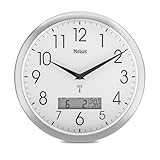 Mebus Funk-Wanduhr, 29 cm, lautlos, LCD-Anzeige für Datum und Temperatur, weiß, Modell 19422 -...
