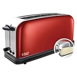 Russell Hobbs Toaster [Langschlitz für 2 Scheiben / 1 breite Brotscheibe] Colours+ Edelstahl Rot...