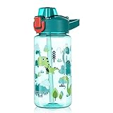 flintronic 600ml Trinkflasche Kinder, Kindertrinkflasche mit Strohhalm, BPA-freie...